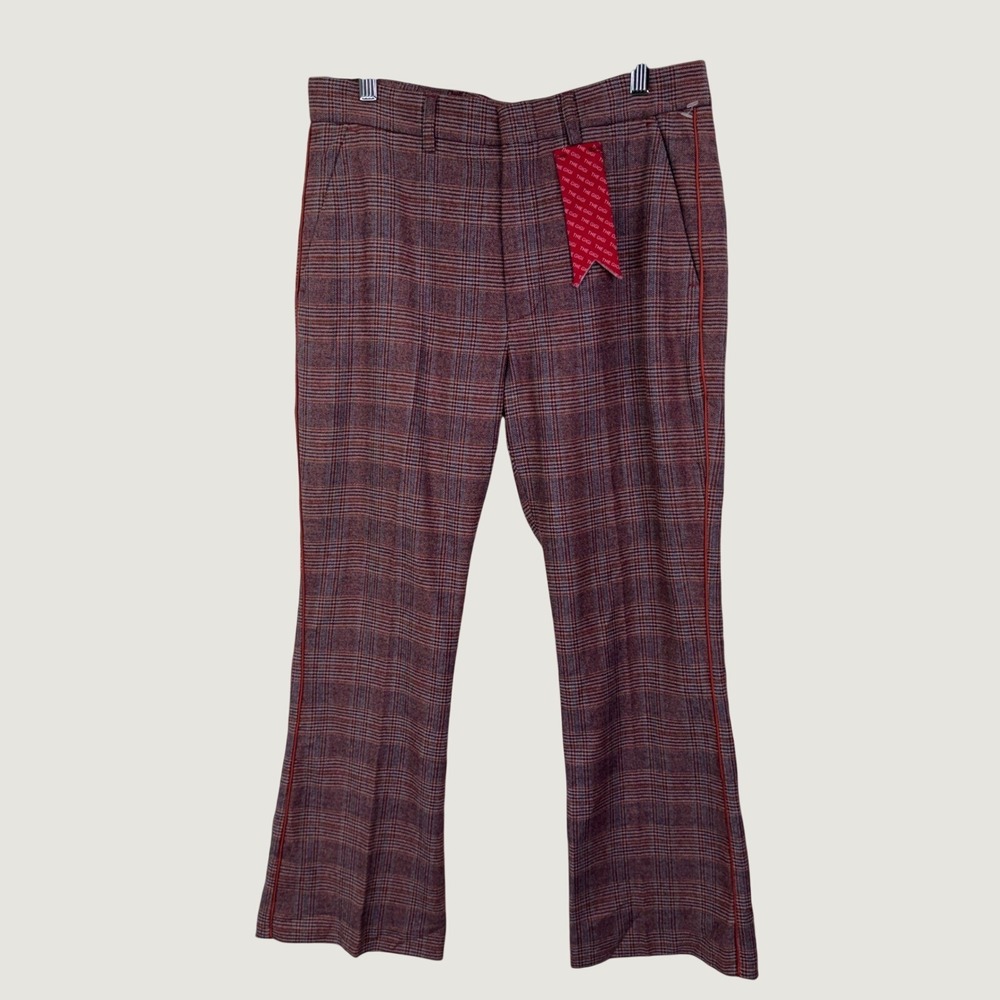 THE GIGI Plaid Trousers 38‎ 4 Burgundy Wool Blend Glen Check Italian Sartorial